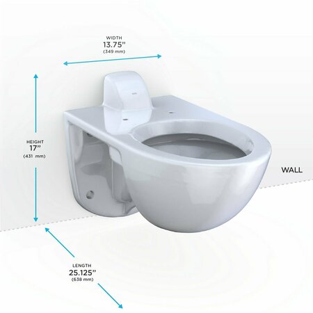 Toto TORNADO FLUSH Commercial Flushometer Wall-Mounted Toilet, Elongated Cotton White CT728CUV#01